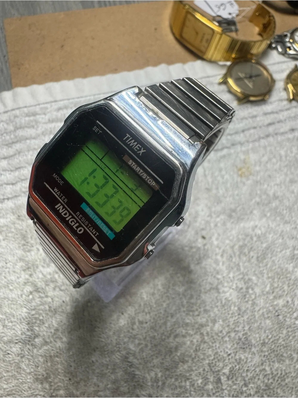 Timex Indiglo Digital Watch - Silver Case with Green Display